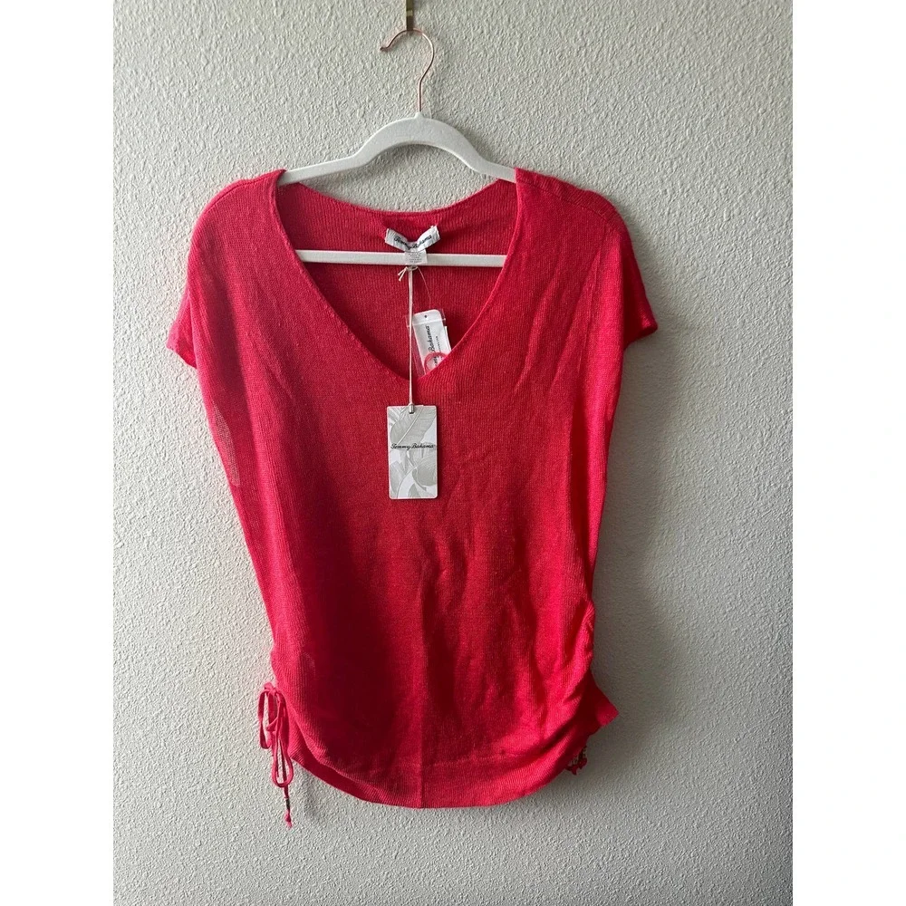 Tommy Bahama Women’s Alana Linen Side Tie V-Neck Sweater - Picture 3 of 13